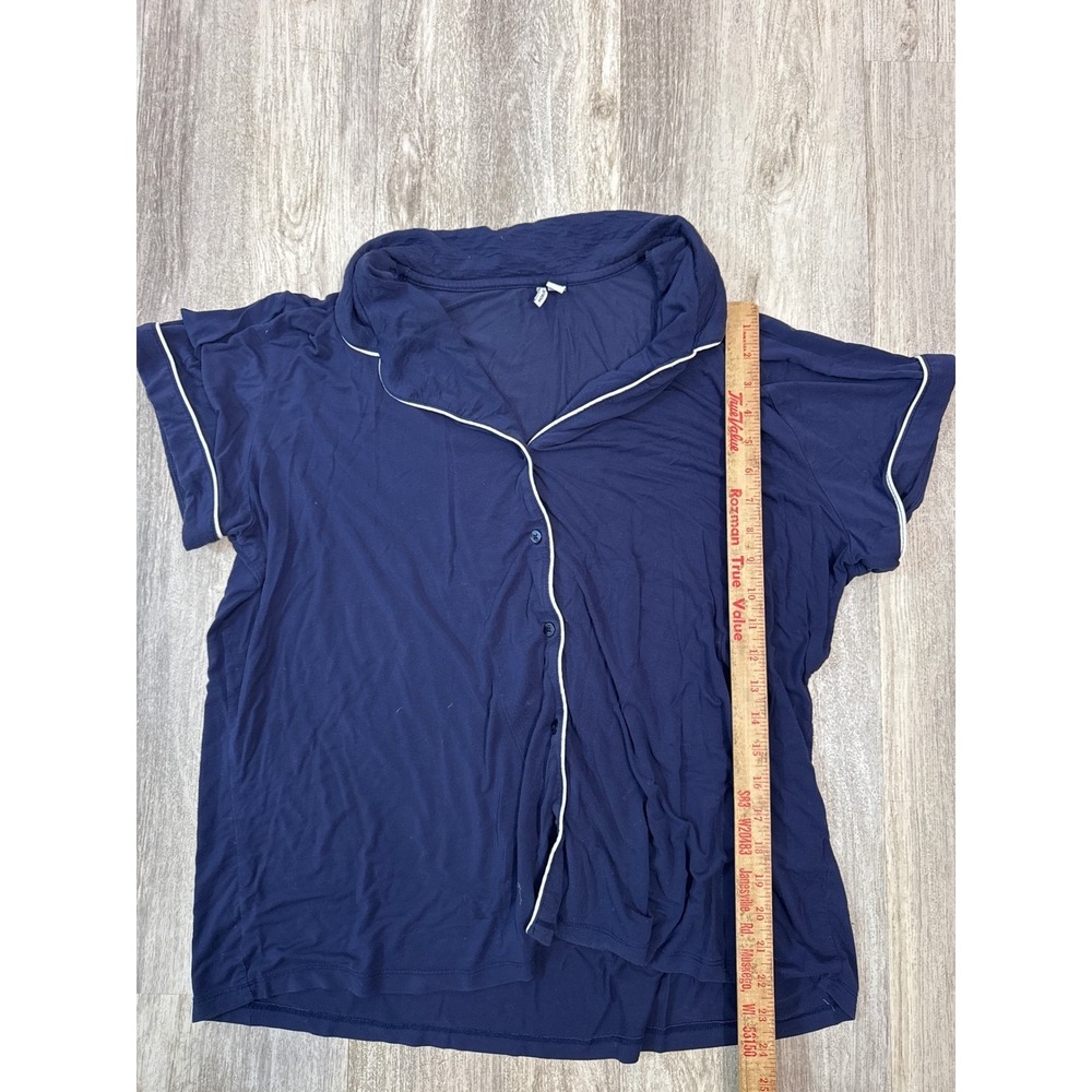 Nordstrom Moonlight Eco Pajamas Set Navy Blue White Piping Short Sleeve XL - Picture 8 of 13